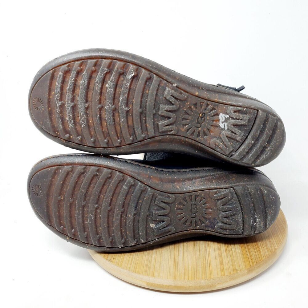 UGG Akadia Boots Women 9 Black Nubuck‎ Leather Shearling Wrap Tie Winter Shoes - Picture 11 of 13